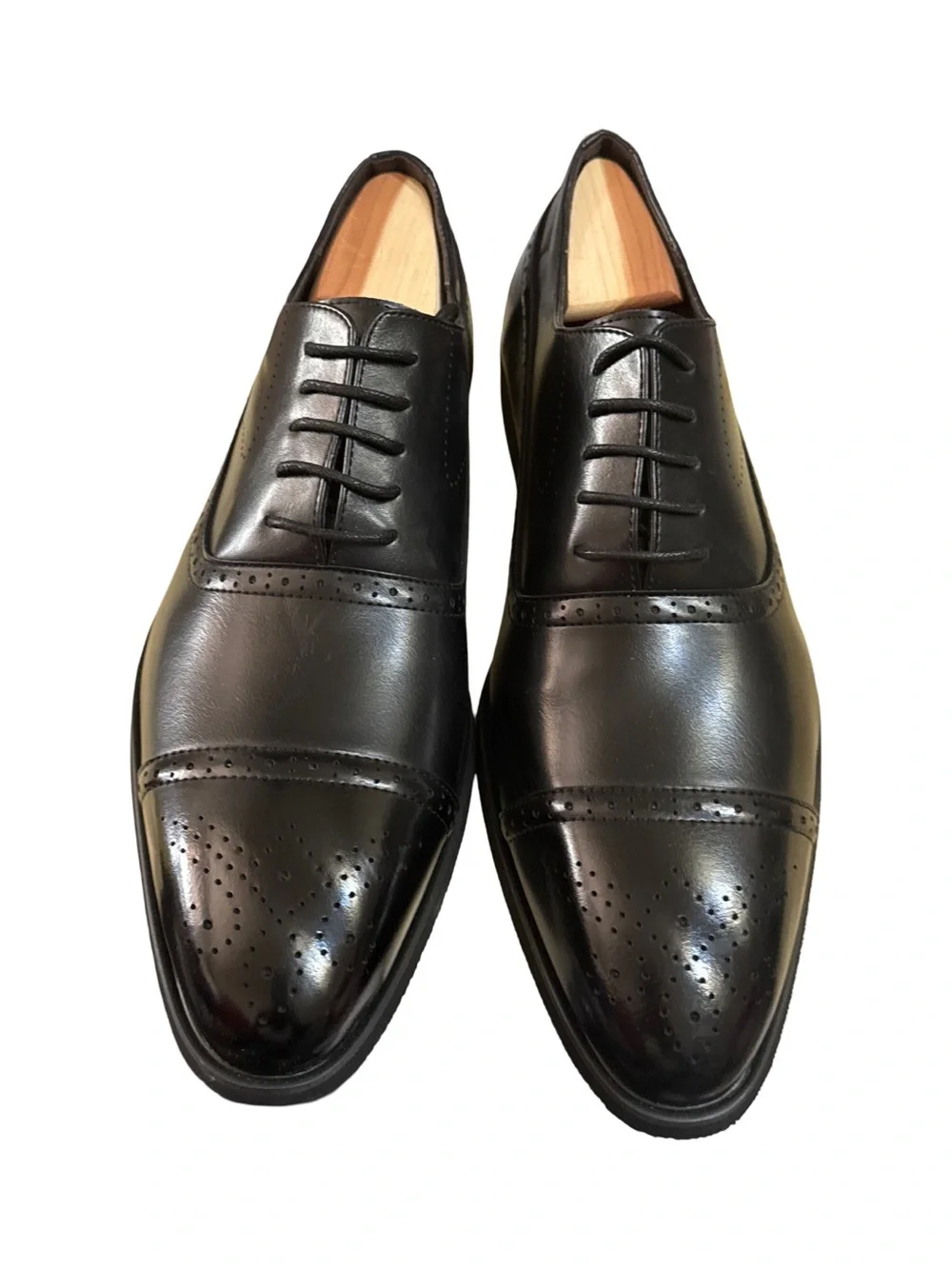 Classic Men’s Black Leather Cap-Toe Oxfords